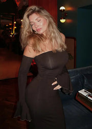 Off-Shoulder Long Sleeve Maxi Dress