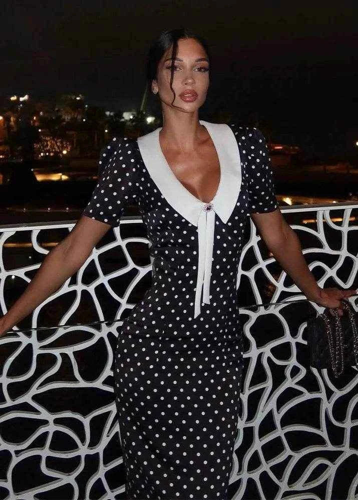 Polka Dot Sheath Dress with Collar - Stylbelle