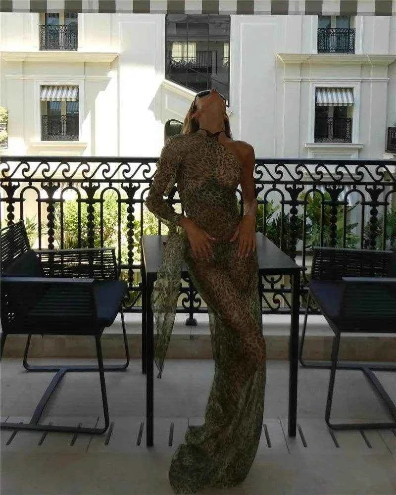 Leopard One-Shoulder Maxi Backless Vacation - Stylbelle