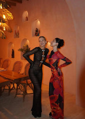 Sheer Lace-Up Maxi Dress