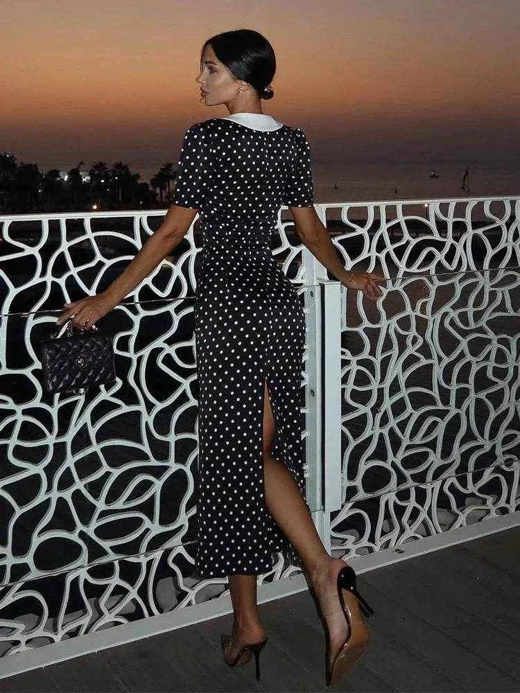 Polka Dot Sheath Dress with Collar - Stylbelle