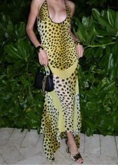 Leopard Print Halter Maxi Dress