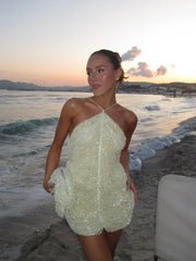 Beaded Tassel Halter Mini Dress