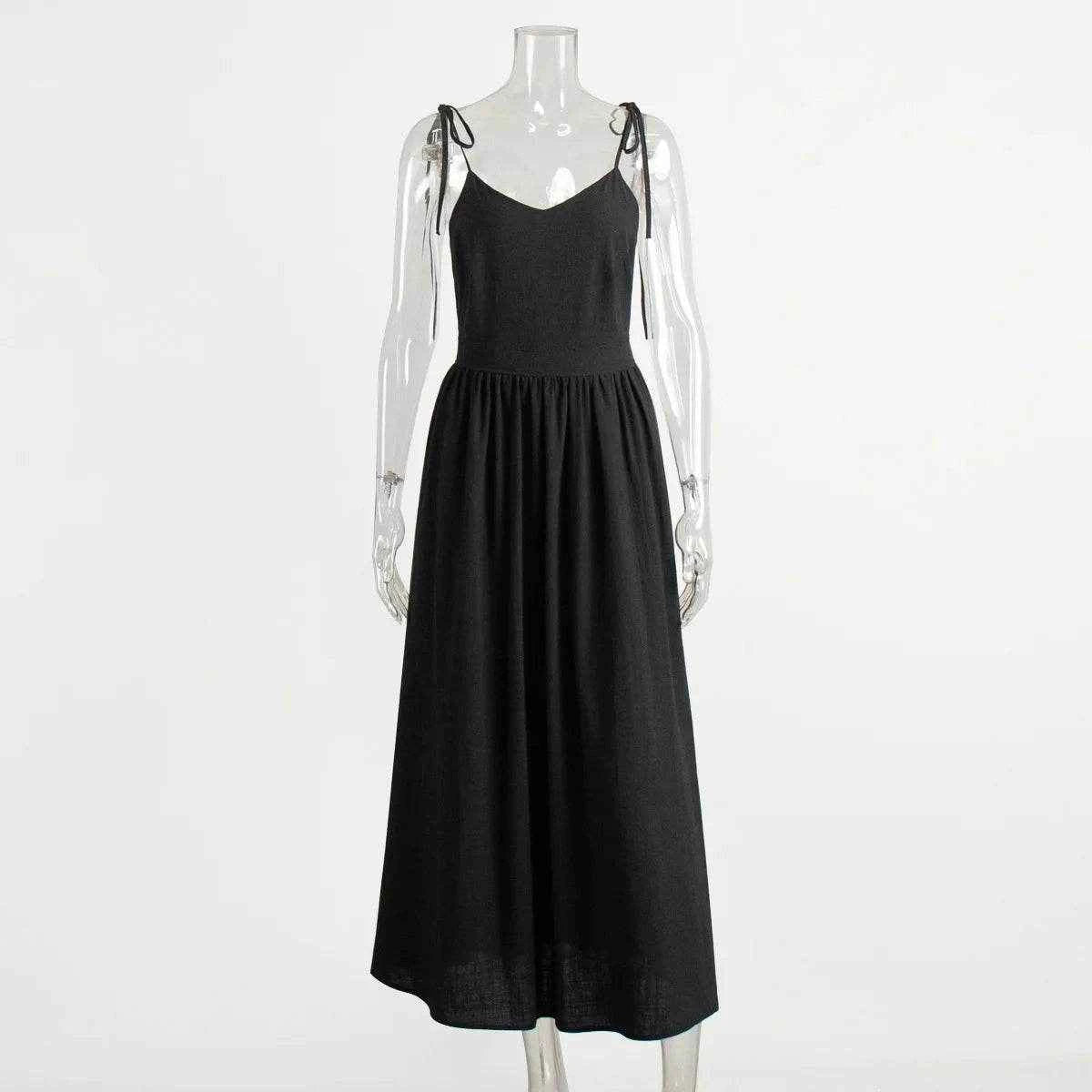 Vintage Cotton V-Neck A-Line Beach Dress - Stylbelle