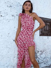 Incline Shoulder Floral Midi Dress - Stylbelle