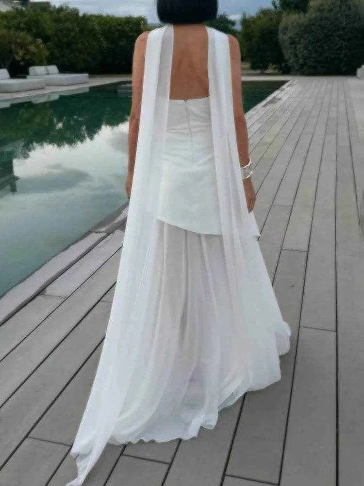 Strapless Mesh Ribbon Maxi Dress - Stylbelle