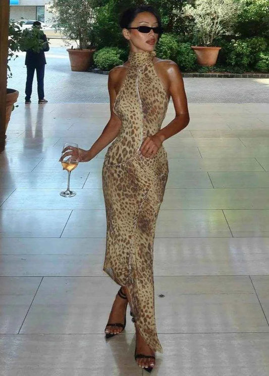 Savage Allure Leopard Halter Maxi Dress - Stylbelle