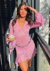 Sheer Lace Flare Sleeve Dress