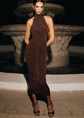 Pleated Halter Sleeveless Maxi Dress