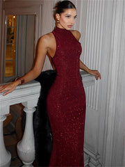 Glitter Sleeveless Party Maxi Dress