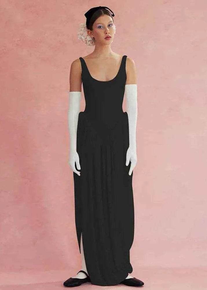 Cryptographic Ruched Split Backless Maxi Dress - Stylbelle