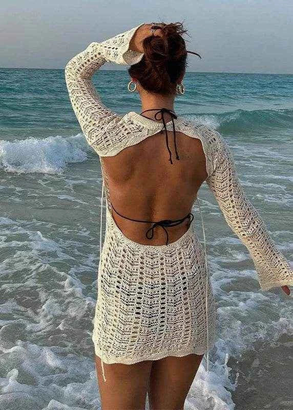 Vintage Crochet Hollow Out Mini Dress - Stylbelle