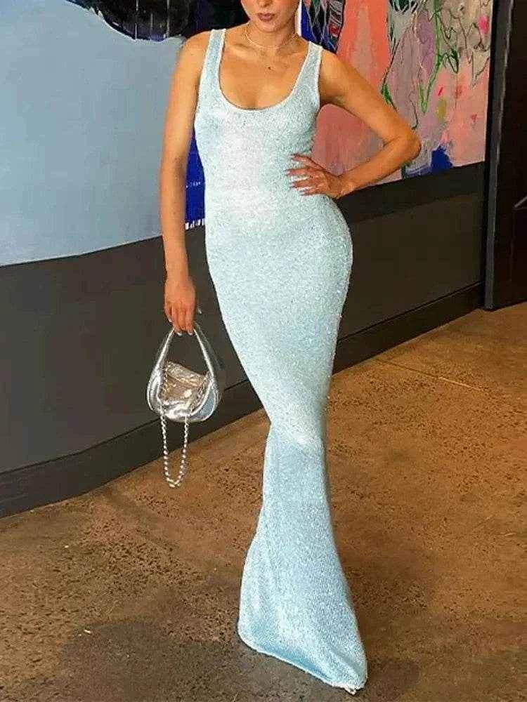 Sequin Off-Shoulder Maxi Dress - Stylbelle