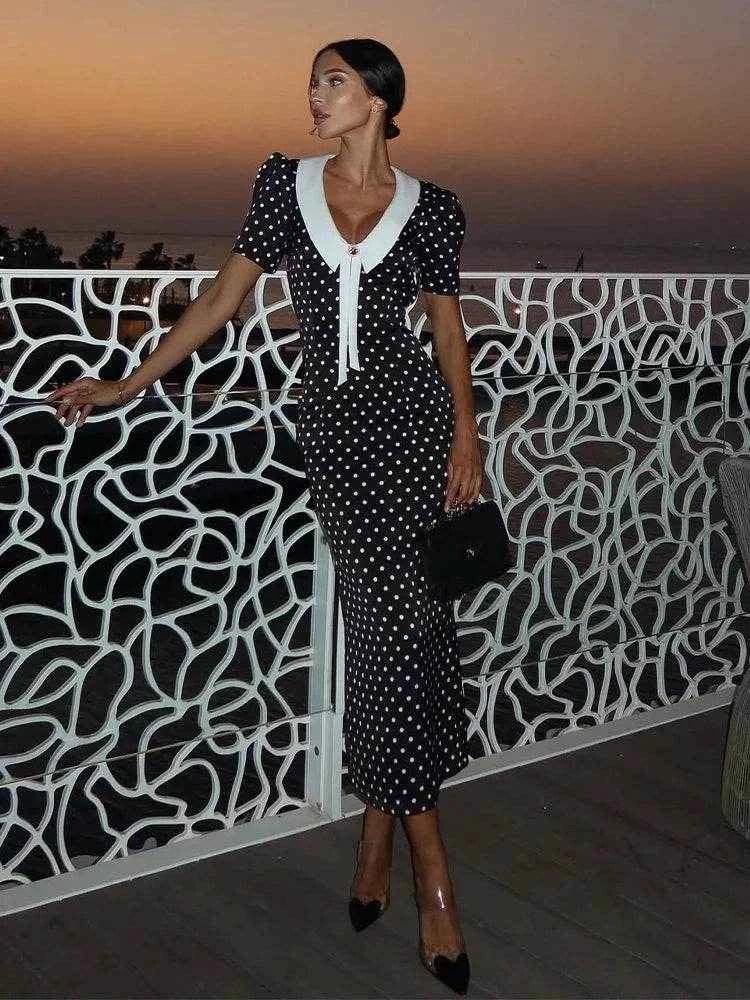 Polka Dot Sheath Dress with Collar - Stylbelle