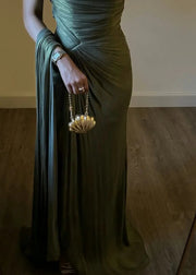 Corset Pleated Evening Dress with Ribbons