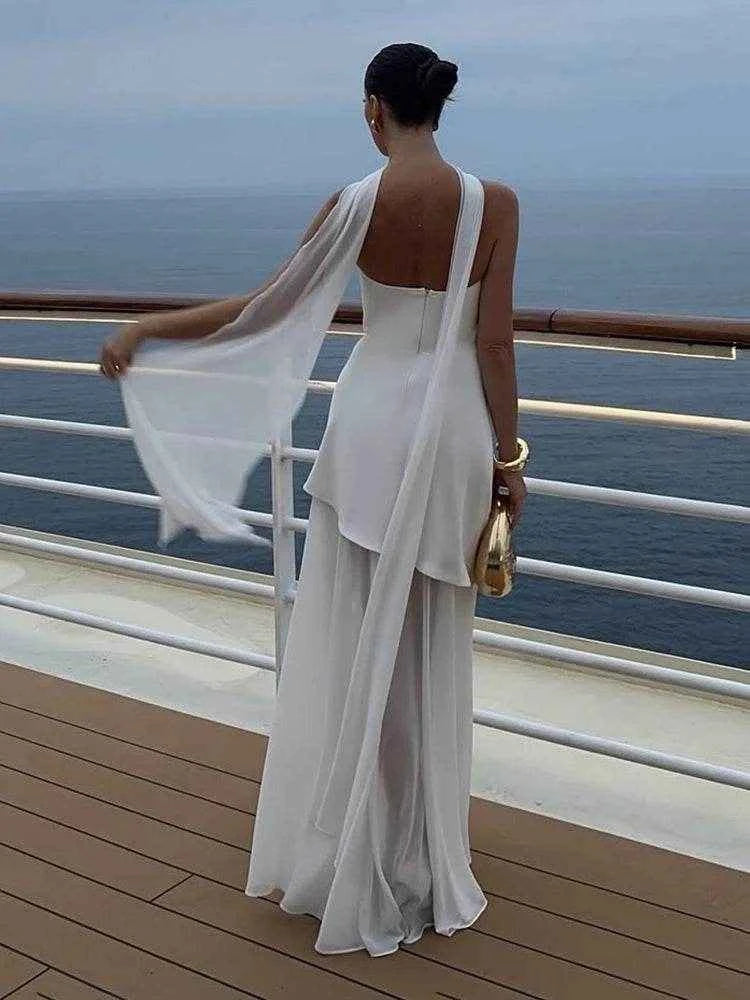 Strapless Mesh Ribbon Maxi Dress - Stylbelle