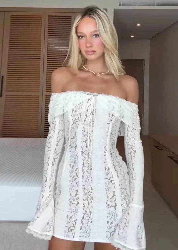 Off-Shoulder Lace Mini Dress - Stylbelle