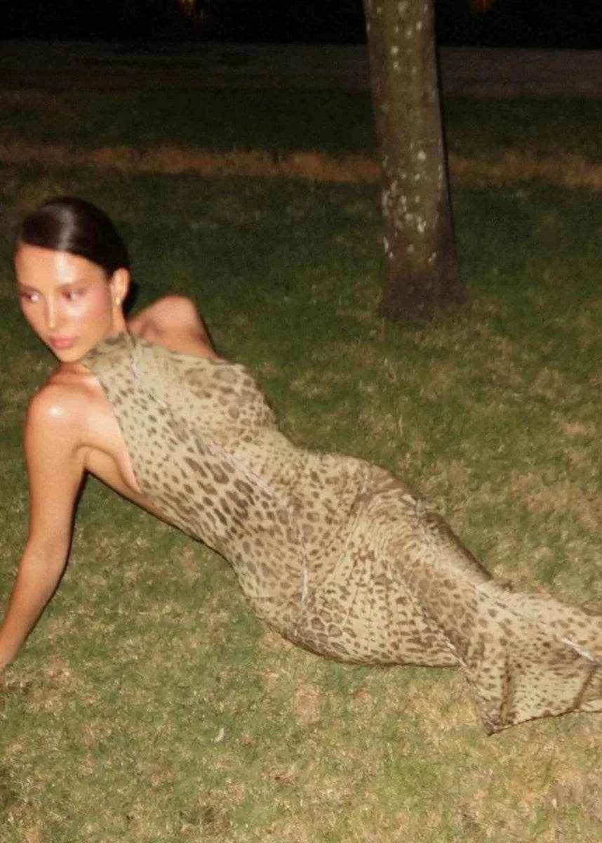 Savage Allure Leopard Halter Maxi Dress - Stylbelle