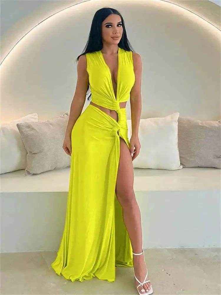 Twist Knot Maxi Beach Dress – Hollow High Split - Stylbelle