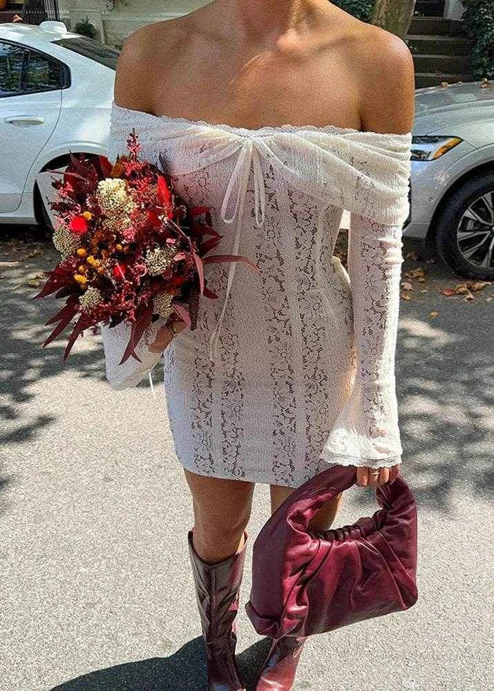 Off-Shoulder Lace Mini Dress - Stylbelle
