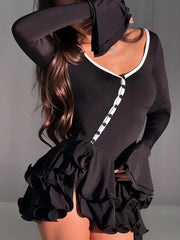 Flared Sleeve Ruffle Dress