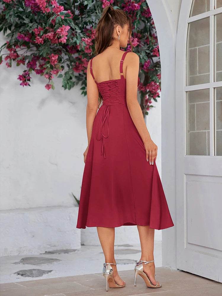 Sweet Solid Sleeveless Bandage Dress - Stylbelle