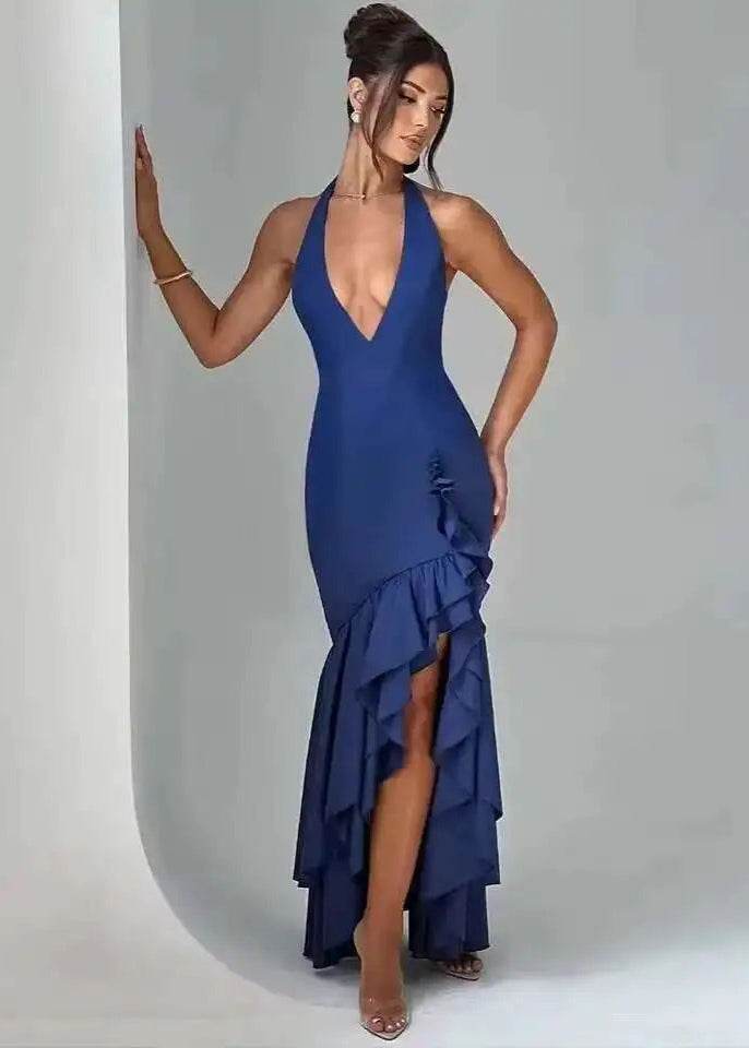 Deep V Ruffle Maxi Dress - Stylbelle