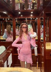 Sheer Lace Flare Sleeve Dress