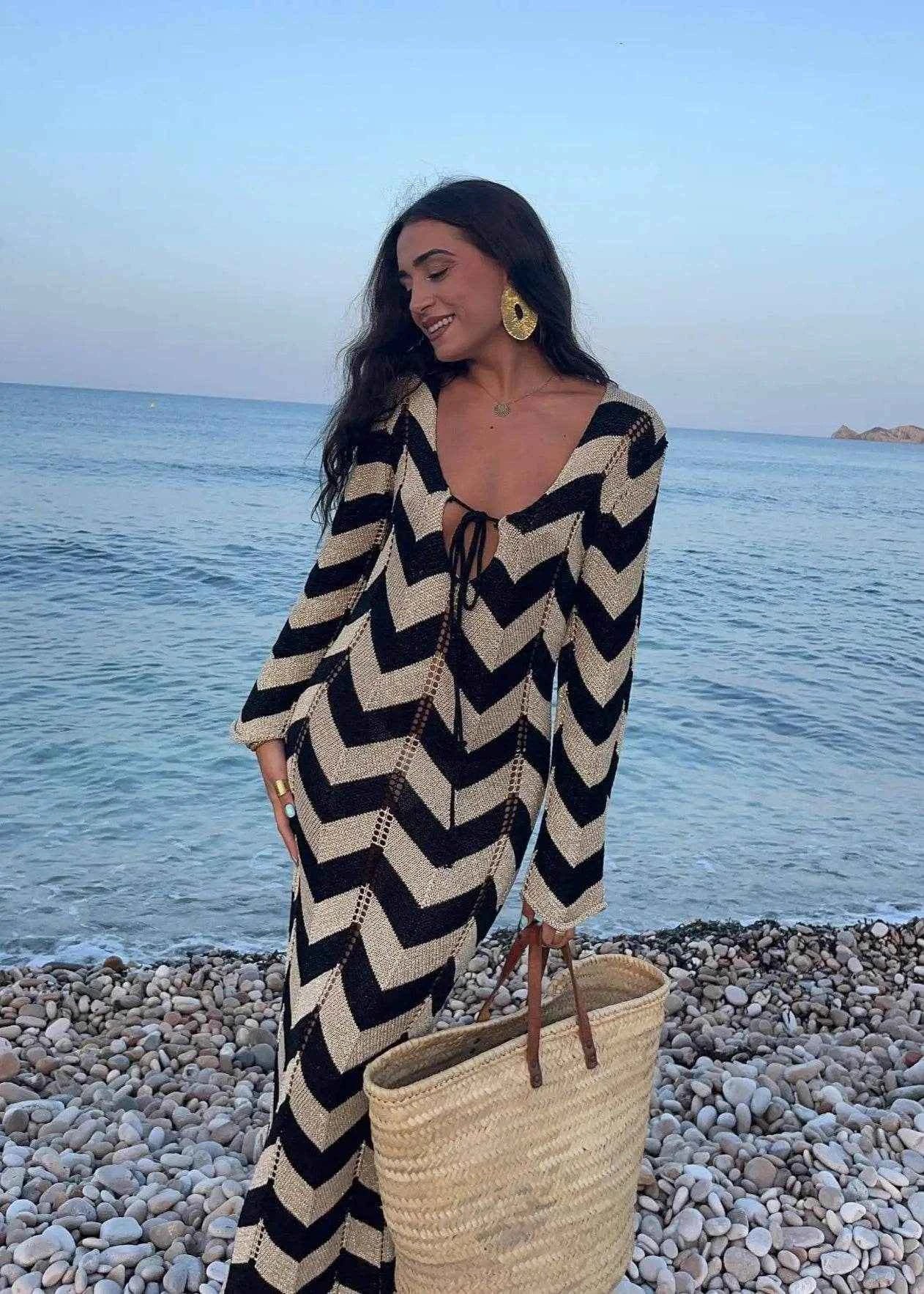 Women's Striped Knit Maxi Dress - Stylbelle