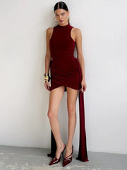 High Neck Lace-Up Mini Dress