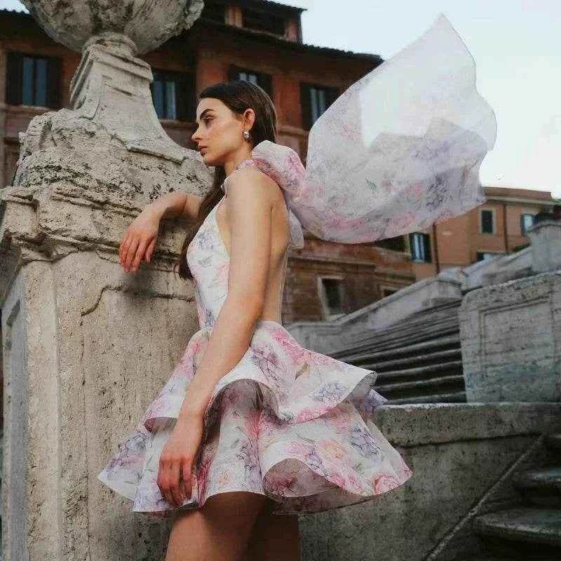 Floral Printed Mini Dress - Stylbelle