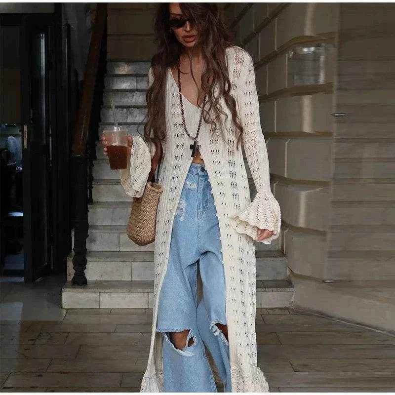 Elegant Knitted Hollow Out Long Dress - Stylbelle