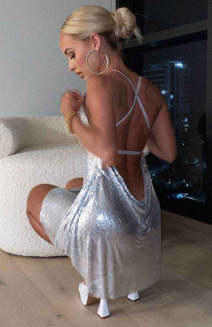Shiny Sequin Spaghetti Strap Dress - Stylbelle