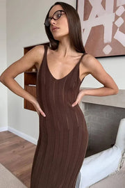 Knit V-Neck Backless Maxi Dress