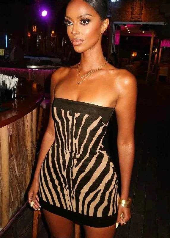 Zebra Print Strapless Mini Dress - Stylbelle