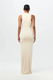 Ruched High Collar Maxi Dress