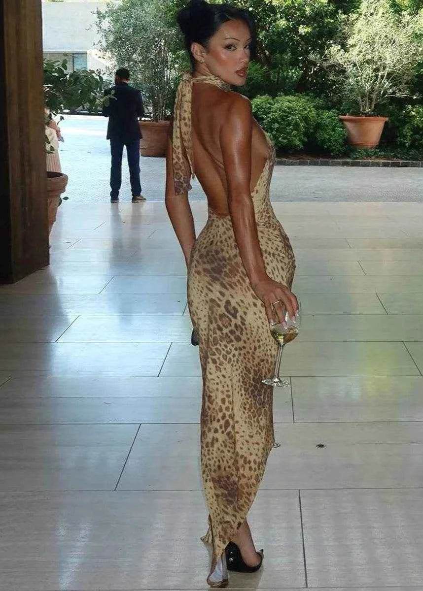 Savage Allure Leopard Halter Maxi Dress - Stylbelle