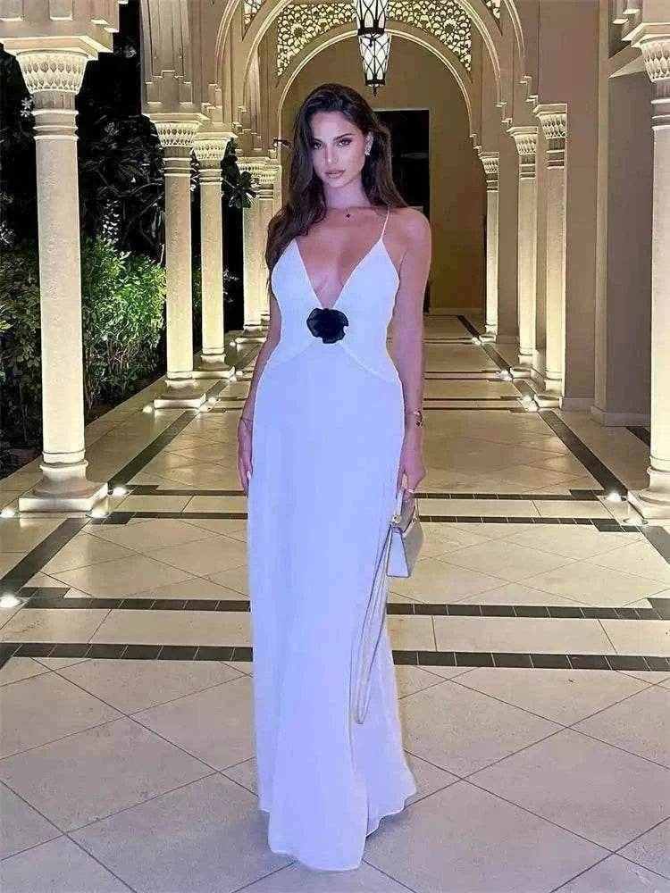 Flower Sheer Maxi Dress – Backless Club Elegance - Stylbelle