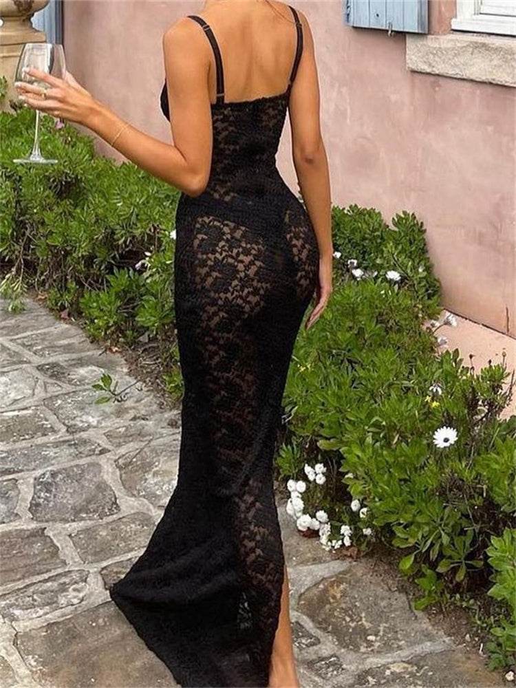 Sexy Lace Floral Mesh Maxi Dress - Stylbelle