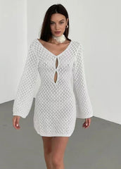 Knitted Plaid Mini Dress