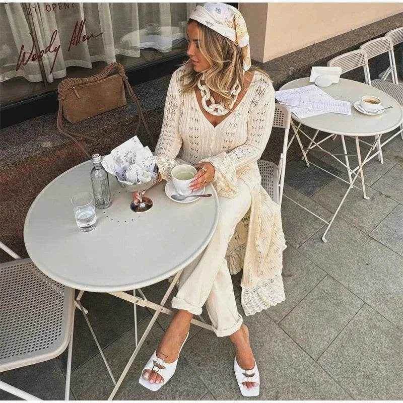Elegant Knitted Hollow Out Long Dress - Stylbelle