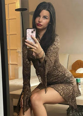 Sheer Lace Flare Sleeve Dress