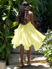 Chiffon Pleated Halter Dress