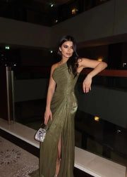 Corset Pleated Evening Dress with Ribbons