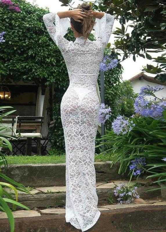 Sheer Elegance V-Neck Lace Maxi Dress - Stylbelle
