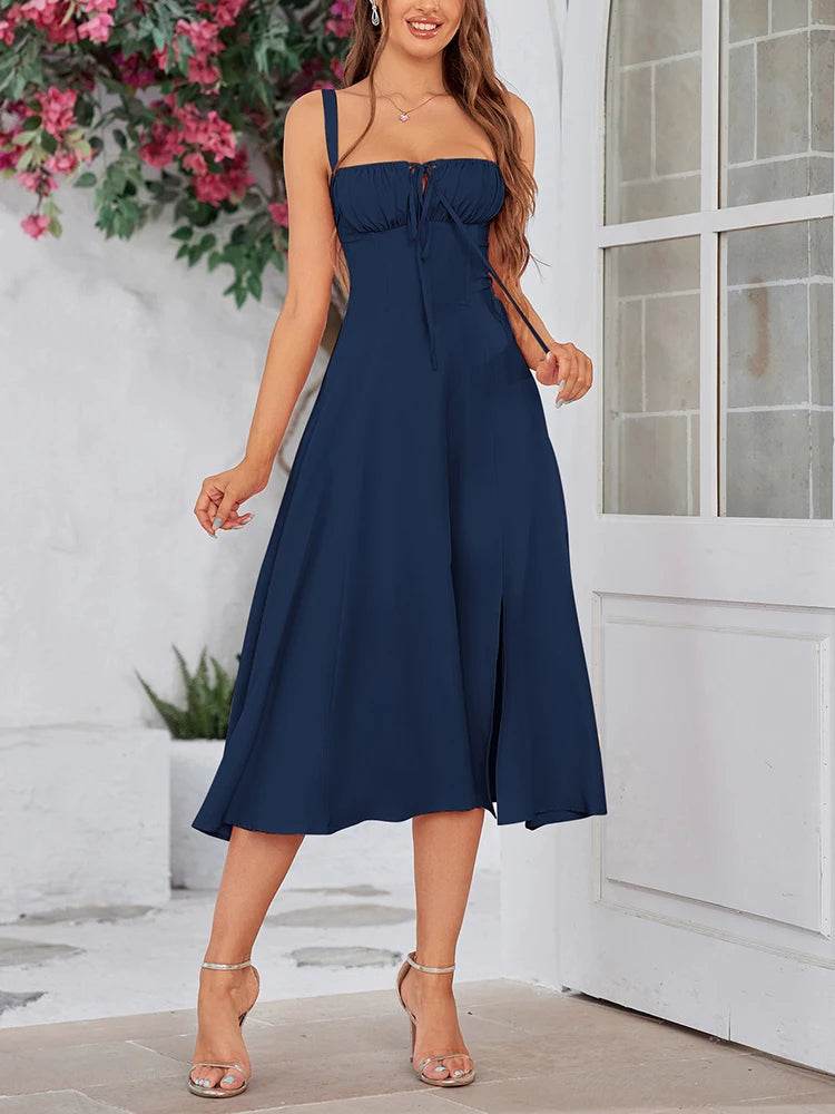 Sweet Solid Sleeveless Bandage Dress - Stylbelle