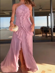 Pleated Halter Maxi Dress