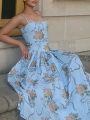 Elegant Floral Spaghetti Strap Maxi Dress