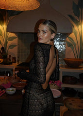 Sheer Lace-Up Maxi Dress