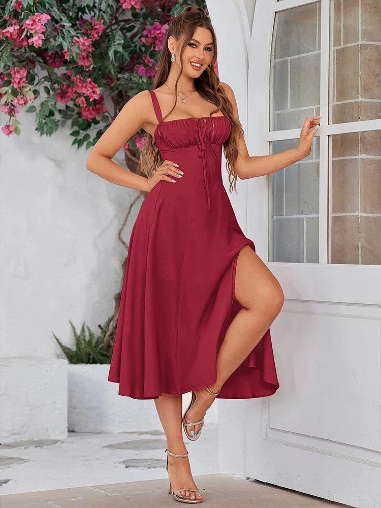 Sweet Solid Sleeveless Bandage Dress - Stylbelle